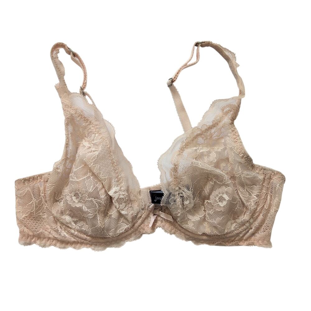 Journelle Women's‎ Bra 34C Nude Lace Underwire Mesh Cups Romantic Feminine EUC